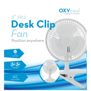 6" 2 in 1 Desk / Clip Fan - Portable Dual Function Adjustable Quiet Office Home Cooling Air Circulator quiet usb desktop fan with modern design