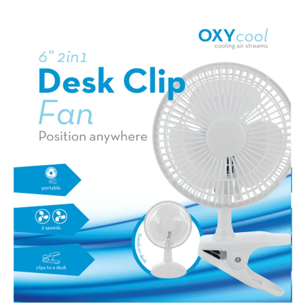 6" 2 in 1 Desk / Clip Fan - Portable Dual Function Adjustable Quiet Office Home Cooling Air Circulator quiet usb desktop fan with modern design
