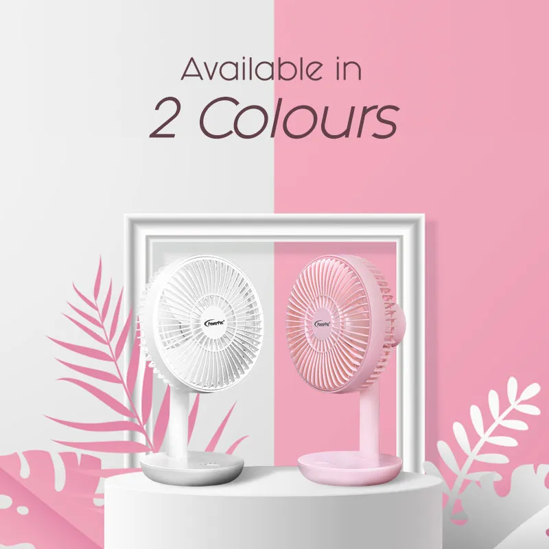 6" USB Foldable Portable Wireless Rechargeable Fan  4 Speed, Foldable Stand Fan, 2200 mAh Battery, PPUF227 White