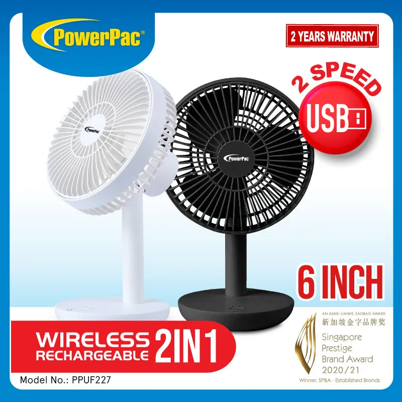 6" USB Foldable Portable Wireless Rechargeable Fan  4 Speed, Foldable Stand Fan, 2200 mAh Battery, PPUF227 White