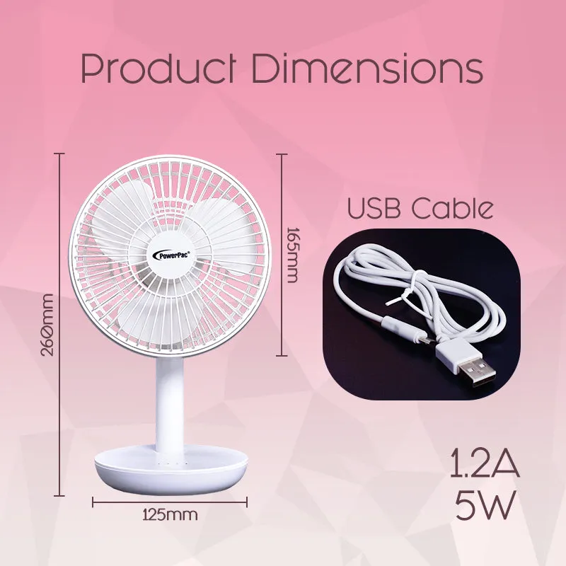6" USB Foldable Portable Wireless Rechargeable Fan  4 Speed, Foldable Stand Fan, 2200 mAh Battery, PPUF227 White
