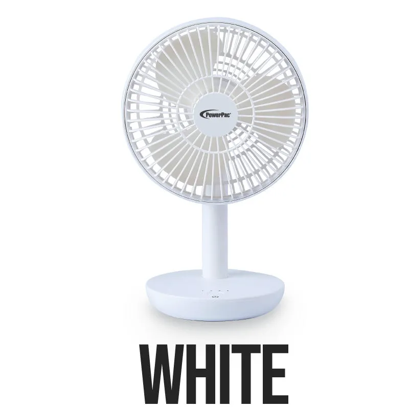6" USB Foldable Portable Wireless Rechargeable Fan  4 Speed, Foldable Stand Fan, 2200 mAh Battery, PPUF227 White usb desk fans for office or dorm use