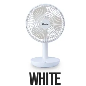 6" USB Foldable Portable Wireless Rechargeable Fan  4 Speed, Foldable Stand Fan, 2200 mAh Battery, PPUF227 White usb desk fans for office or dorm use
