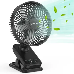 7-Inch Clip On Fan,10000mAh Rechargeable Battery Operated Desk Fan,Auto Oscillation Stroller Fan,Max 40Hrs Cooling,4 Speeds Table Fan with Sturdy Clamp for Golf Cart Office Treadmill Travel Outdoor Battery-powered portable fan