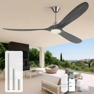 70 Inch Large Outdoor Ceiling Fans for Patios with Light, Modern Wood Alexa Smart Ceiling Fan with App/Voice/Remote Control, Quiet Energy Efficient DC Ceiling Fan for Home/Commercial, Indoor/Outside App-controlled remote fan for convenience