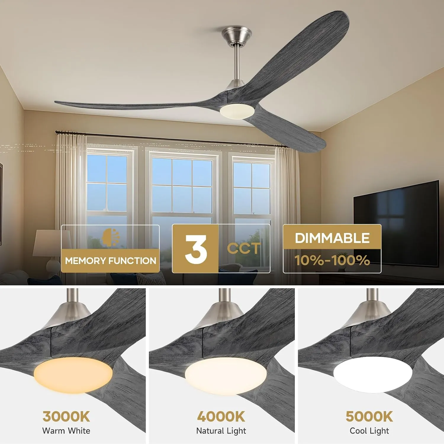 70 Inch Large Outdoor Ceiling Fans for Patios with Light, Modern Wood Alexa Smart Ceiling Fan with App/Voice/Remote Control, Quiet Energy Efficient DC Ceiling Fan for Home/Commercial, Indoor/Outside