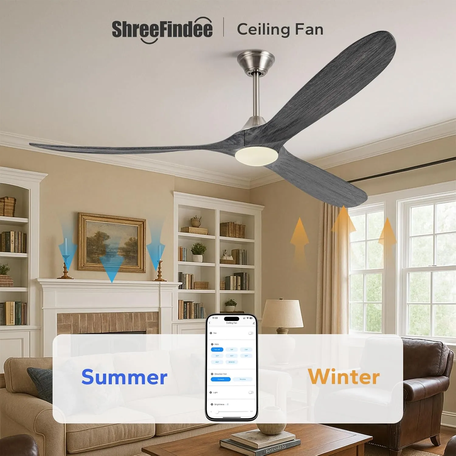 70 Inch Large Outdoor Ceiling Fans for Patios with Light, Modern Wood Alexa Smart Ceiling Fan with App/Voice/Remote Control, Quiet Energy Efficient DC Ceiling Fan for Home/Commercial, Indoor/Outside