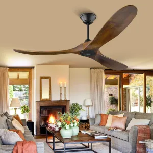 70'' Large Wood Ceiling Fan Without Light, Farmhouse Outdoor Ceiling Fans for Patio with Remote Reversible DC Motor, 3 Blade Solid Wood Propeller Ceiling Fan for Gazebo Porch Fan with safety blade design