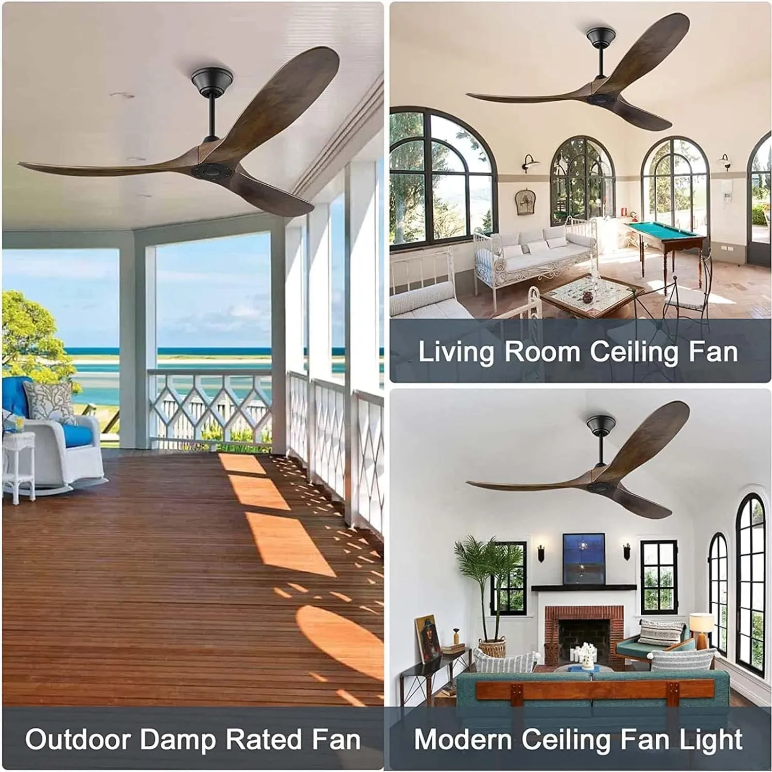 70'' Large Wood Ceiling Fan Without Light, Farmhouse Outdoor Ceiling Fans for Patio with Remote Reversible DC Motor, 3 Blade Solid Wood Propeller Ceiling Fan for Gazebo Porch