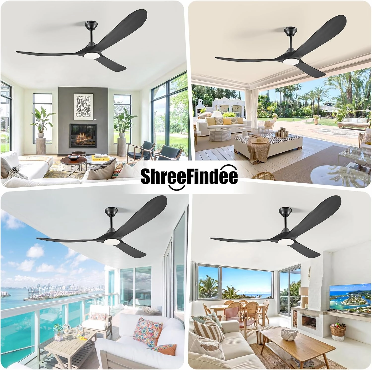 70 Inch Smart Ceiling Fan with Light, 3 Wood Blade Large Black Ceiling Fan with Light, Quiet Reversible DC Motor Ceiling Fan with Remote/Tuya App, Compatible with Alexa Google Home, Indoor & Outdoor