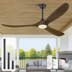 70 Inch Smart Ceiling Fan with Light, Large Farmhouse Ceiling Fans with Lights 3 Wood Blade Quiet Reversible DC Motor, Rustic Indoor Outdoor Ceiling Fans for Patios Porch, Remote/APP/Voice Control App-controlled remote fan for convenience