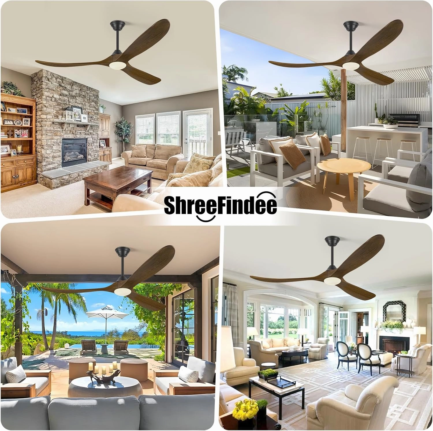 70 Inch Smart Ceiling Fan with Light, Large Farmhouse Ceiling Fans with Lights 3 Wood Blade Quiet Reversible DC Motor, Rustic Indoor Outdoor Ceiling Fans for Patios Porch, Remote/APP/Voice Control