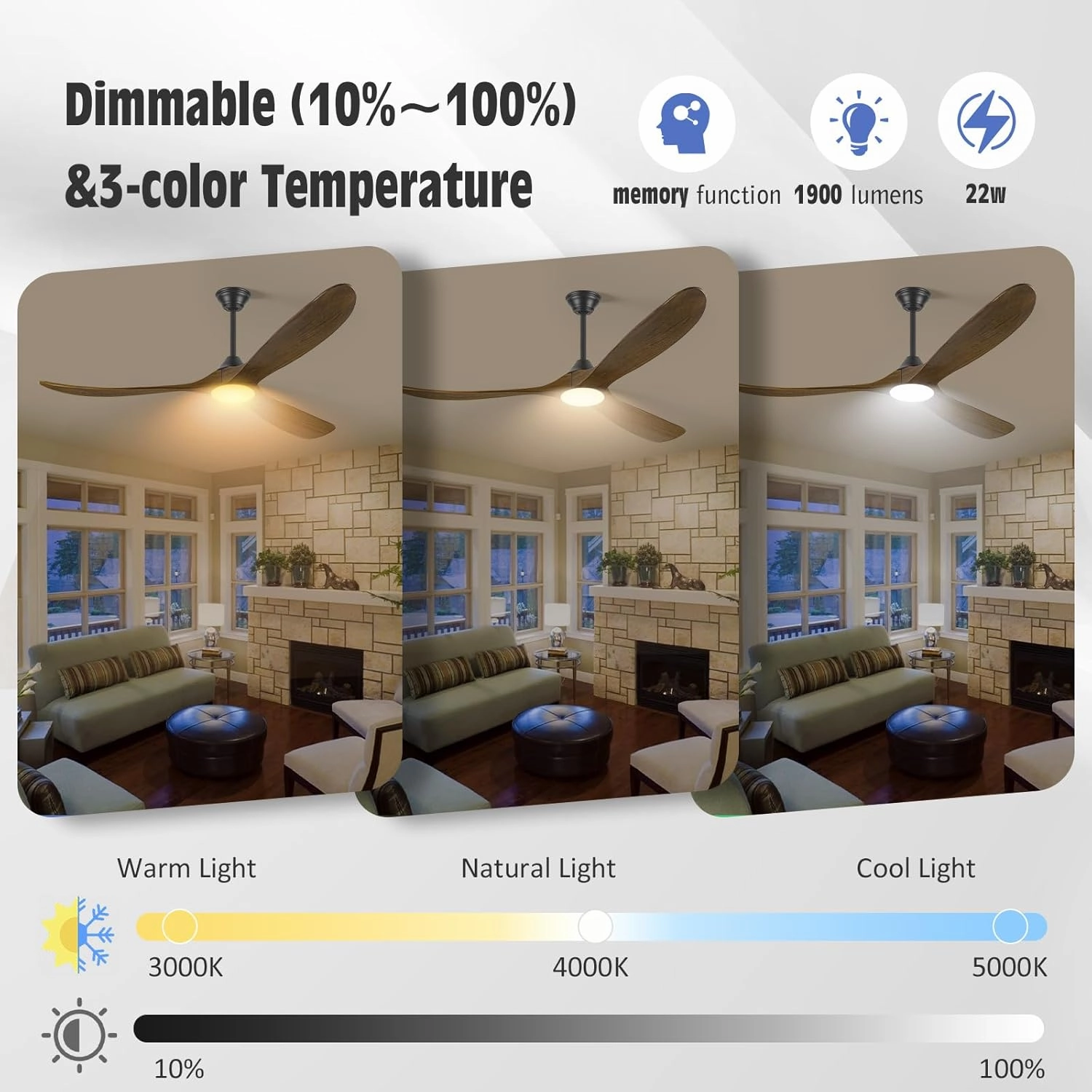 70 Inch Smart Ceiling Fan with Light, Large Farmhouse Ceiling Fans with Lights 3 Wood Blade Quiet Reversible DC Motor, Rustic Indoor Outdoor Ceiling Fans for Patios Porch, Remote/APP/Voice Control
