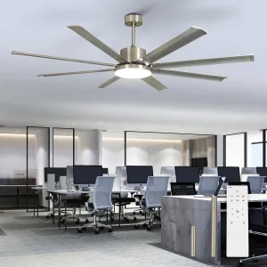 72 Inch Ceiling Fan with Light: Silver Large Fan Ceiling Fixture with Remote - 8 Aluminum Blades Modern Fan Light for Covered Outdoor Indoor Patio Living Room - 6 Speeds Silent DC Motor App-controlled remote fan for convenience