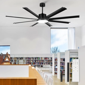 72 Inch Ceiling Fan: Large Black Fan Ceiling Light with Remote - 8 Aluminum Blades Modern Fan Light for Outdoor Covered Patio Garage Living Room Indoor - 6 Speeds 3 Color Change App-controlled remote fan for convenience