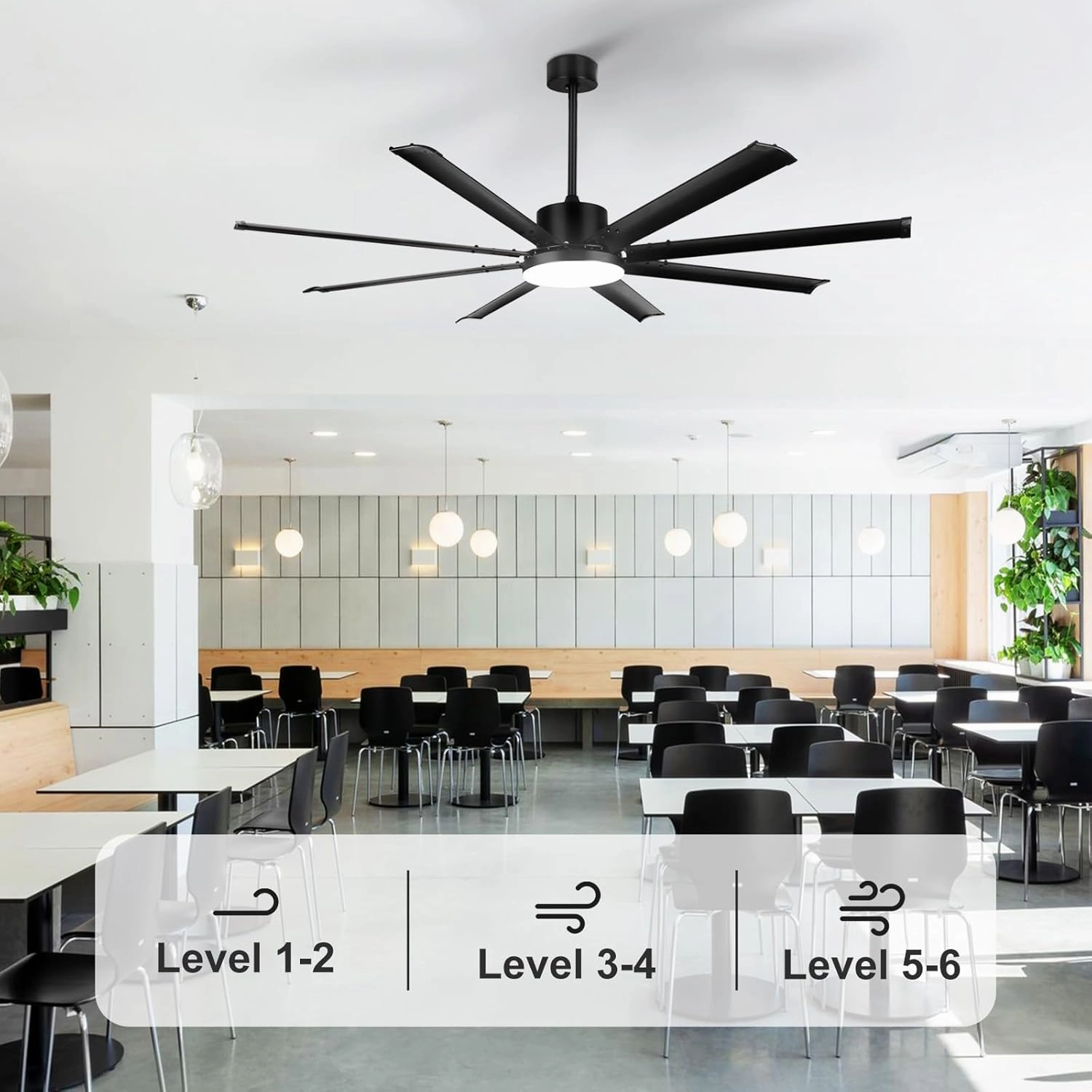 72 Inch Ceiling Fan: Large Black Fan Ceiling Light with Remote - 8 Aluminum Blades Modern Fan Light for Outdoor Covered Patio Garage Living Room Indoor - 6 Speeds 3 Color Change