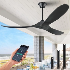 72 inch Ceiling Fan no Light with APP, Large Ceiling Fan Without Light with Remote Control, Outdoor Ceiling Fans for Patios, Porch, Wet Rated 3 Blades Propeller Wood, High cfm ETL Listed App-controlled remote fan for convenience