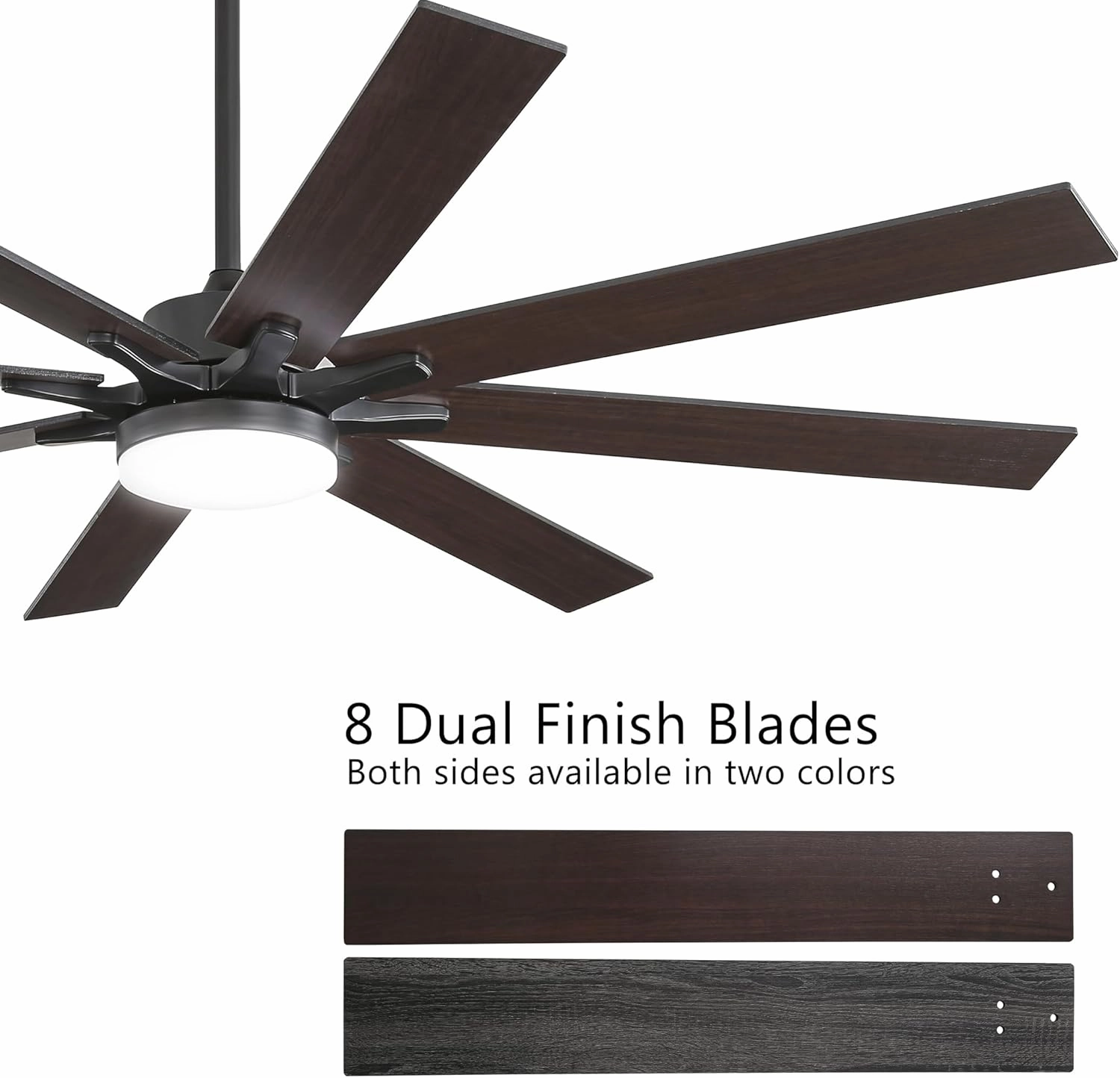 72 Inch Smart Ceiling Fan with Light  App Control /Wall Switch/Remote, High Velocity 6000 CFM, Quiet Reversible Motor, 8-Blade Industrial Design, 10"/15"/24" Downrod for High Ceilings (Black Walnut)