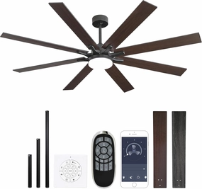72 Inch Smart Ceiling Fan with Light  App Control /Wall Switch/Remote, High Velocity 6000 CFM, Quiet Reversible Motor, 8-Blade Industrial Design, 10"/15"/24" Downrod for High Ceilings (Black Walnut) App-controlled remote fan for convenience