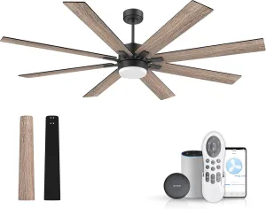 72In Large Smart Ceiling Fans with Lights Remote,Control via WIFI Alexa Google App,Quiet DC Motor,6 Speed,Modern Indoor& Outdoor Ceiling Fan for Large Patio Living Room,8 Blades in Black&Walnut App-controlled remote fan for convenience