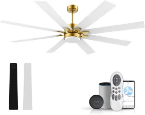 72Inch Large Smart Ceiling Fans with Light Remote,Control via WIFI Alexa Google App,Quiet DC Motor,6 Speed,Modern Outdoor Indoor Ceiling Fan for Large Patio Living Room,in Gold White Black App-controlled remote fan for convenience