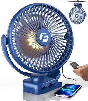 8-inch Clip-on Fan - 12000mAh Portable Rechargeable Battery, 3 Speeds, Strong Airflow, USB, Small Desk, Personal Quiet for Office, Stroller, Bedroom and Camping Battery-powered portable fan