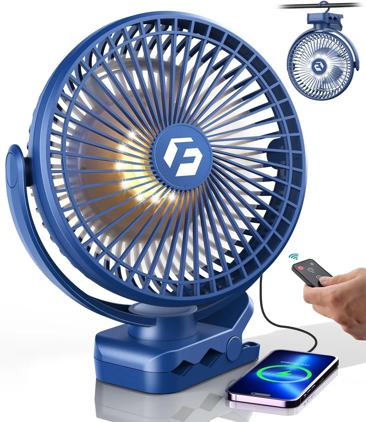 8-inch Clip-on Fan - 12000mAh Portable Rechargeable Battery, 3 Speeds, Strong Airflow, USB, Small Desk, Personal Quiet for Office, Stroller, Bedroom and Camping Battery-powered portable fan