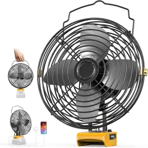 8 Inch Cordless Jobsite Fan for DeWALT 20v,2-Speed Powerful Cooling Fans,Portable Battery Fans with USB&Type-C Charging Port for Garage, Basement,Construction Jobsite Camping Fan(Bare Tool Only) Battery-powered portable fan