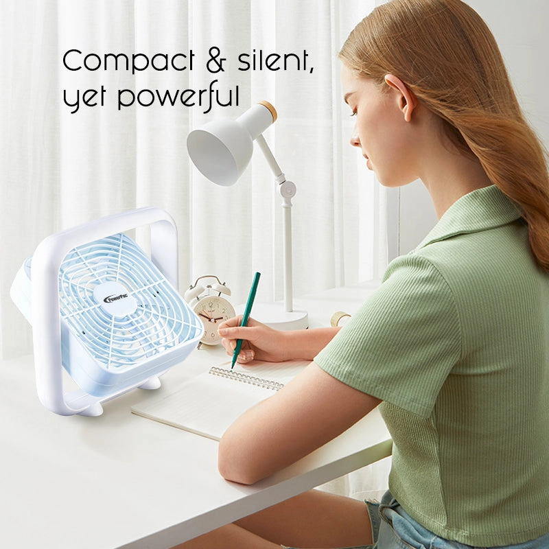 8" Box Fan  USB, Portable, 90 Vertical Adjustable Tilt, Strong Airflow, Durable, Compact, Quiet, 2-Speed, white, PPUF229