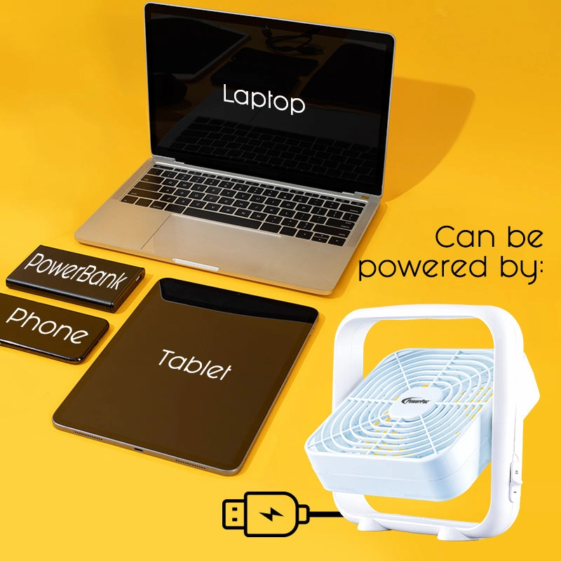 8" Box Fan  USB, Portable, 90 Vertical Adjustable Tilt, Strong Airflow, Durable, Compact, Quiet, 2-Speed, white, PPUF229