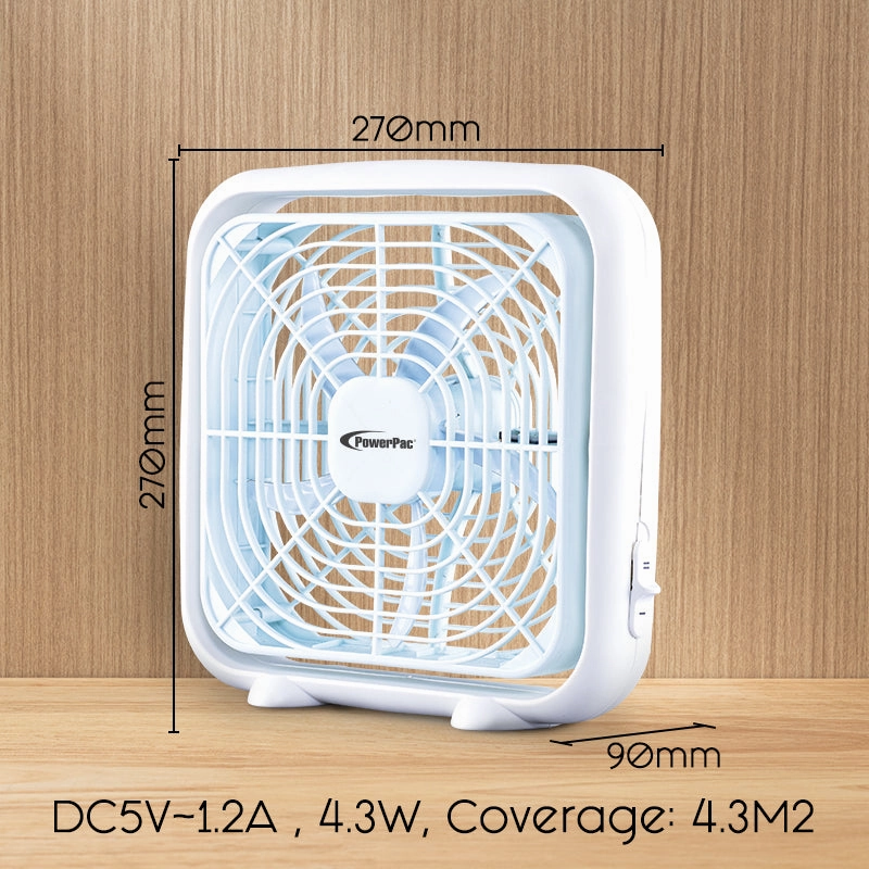 8" Box Fan  USB, Portable, 90 Vertical Adjustable Tilt, Strong Airflow, Durable, Compact, Quiet, 2-Speed, white, PPUF229