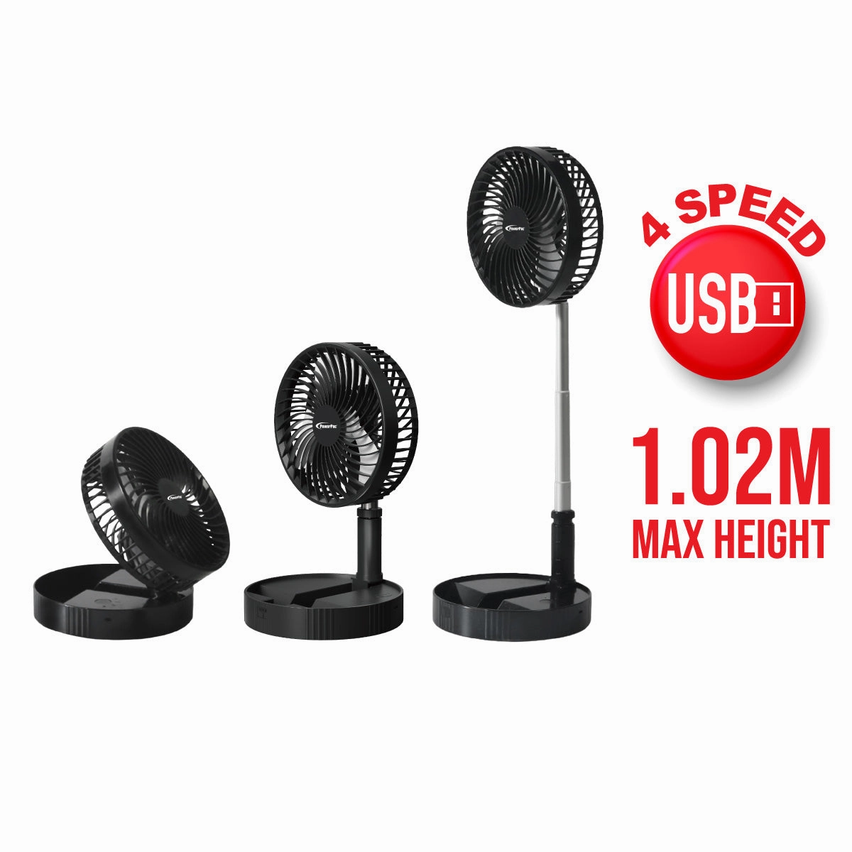 8" USB Foldable Portable Wireless Rechargeable Fan  4 Speed, Foldable Stand Fan, Adjustable height, 2200 mAh Battery, PPUF234