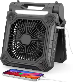 9 inch Solar Fan for Camping - Portable Rechargeable Fan with Adjustable Solar Panel, 3 Powerful Speed & Timer, Battery Operated with LED Light for Outdoor Travel Tent RV Hurricane Solar-powered car fan for ventilation
