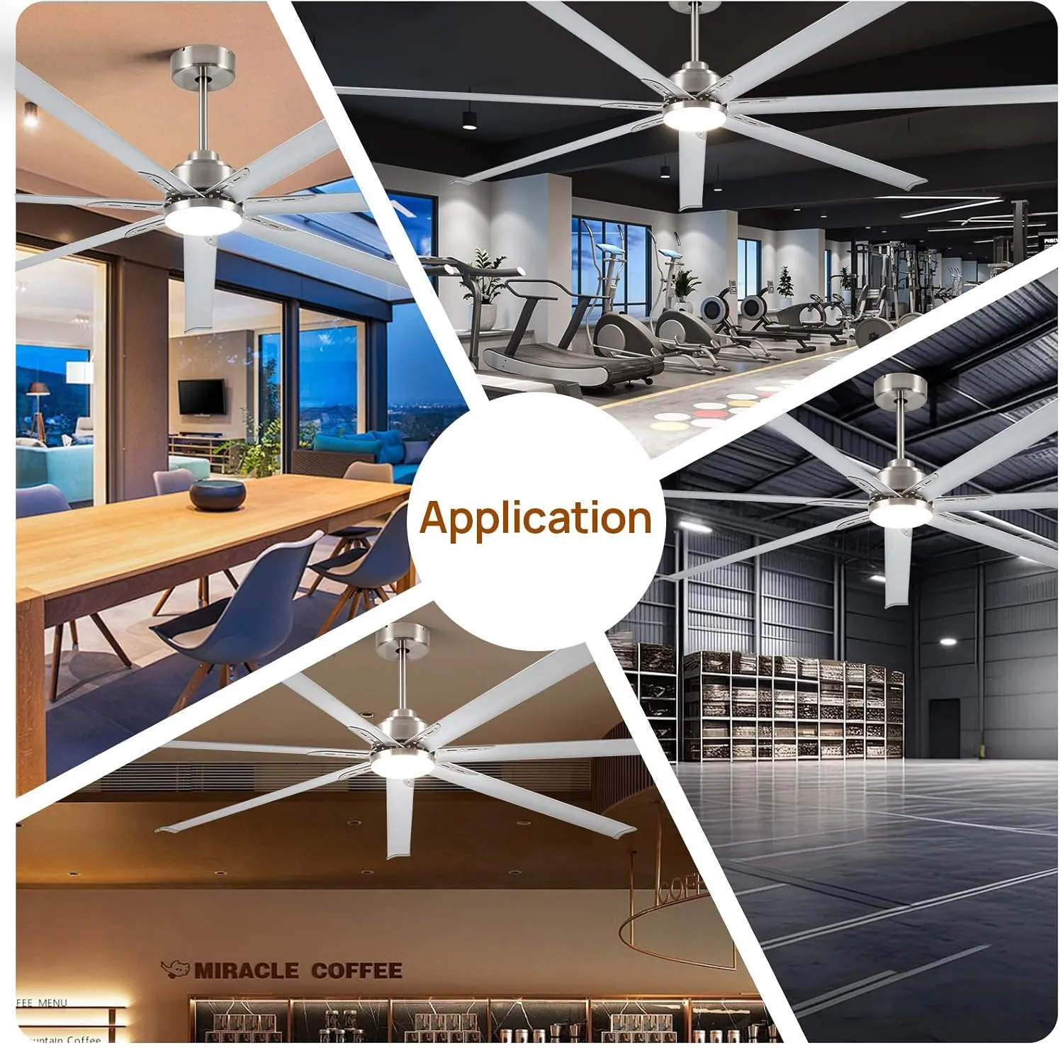 96 Inch Industrial Ceiling Fans with Light,Brushed Nickel HVLS Ceiling Fan with 6 Speeds Reversible Motor,High CFM Indoor/Outdoor Ceiling Fan with 7 Aluminum Blades for Barn shop,Commercial