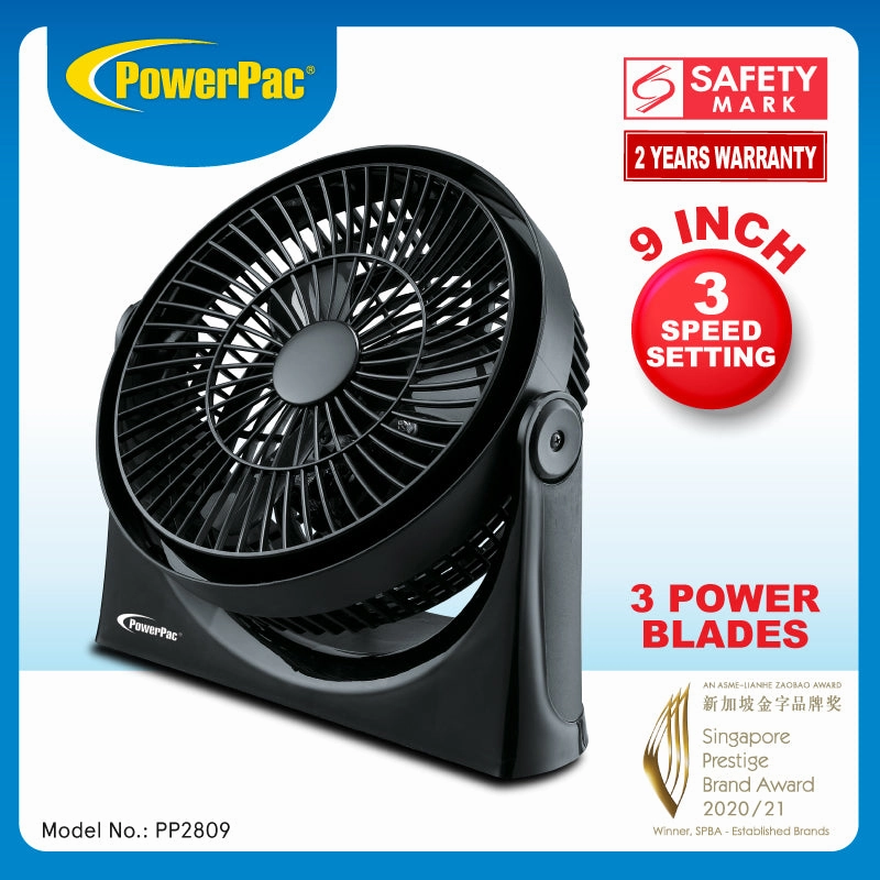 9" Air Circulator Fan  High Velocity, Powerful Airflow, Adjustable Tilt, Thermal Fuse Protection, 3-Speed, black, PP2809
