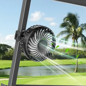 A2C Rechargeable Golf Cart Fan, 3 Speed Settings, 360 Rotation, Portable 4000mAh Battery Cooling Fan for EZGO, Club Car, Yamaha, Forklifts, Lawn Mowers, Fits 0.5"-1.5" Bars 360-degree rotating fan for home use