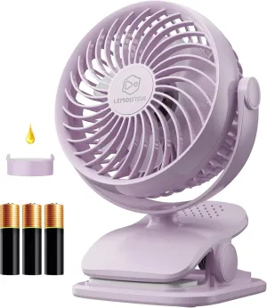 AA Battery Operated Clip-On Fan with Aroma, 4 Speeds, 5-inch Small Personal Fans for Baby Stroller, USB Powered, Quiet, 360 Rotation for Desk/Dorm/Camp/Golf Cart, Portable Home/Office/Bed Use 360-degree rotating fan for home use
