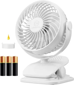 AA Battery Operated Clip-On Fan with Aroma, 4 Speeds, 5-inch Small Personal Fans for Baby Stroller, USB Powered, Quiet, 360 Rotation for Desk/Dorm/Camp/Golf Cart, Portable Home/Office/Bed Use 360-degree rotating fan for home use