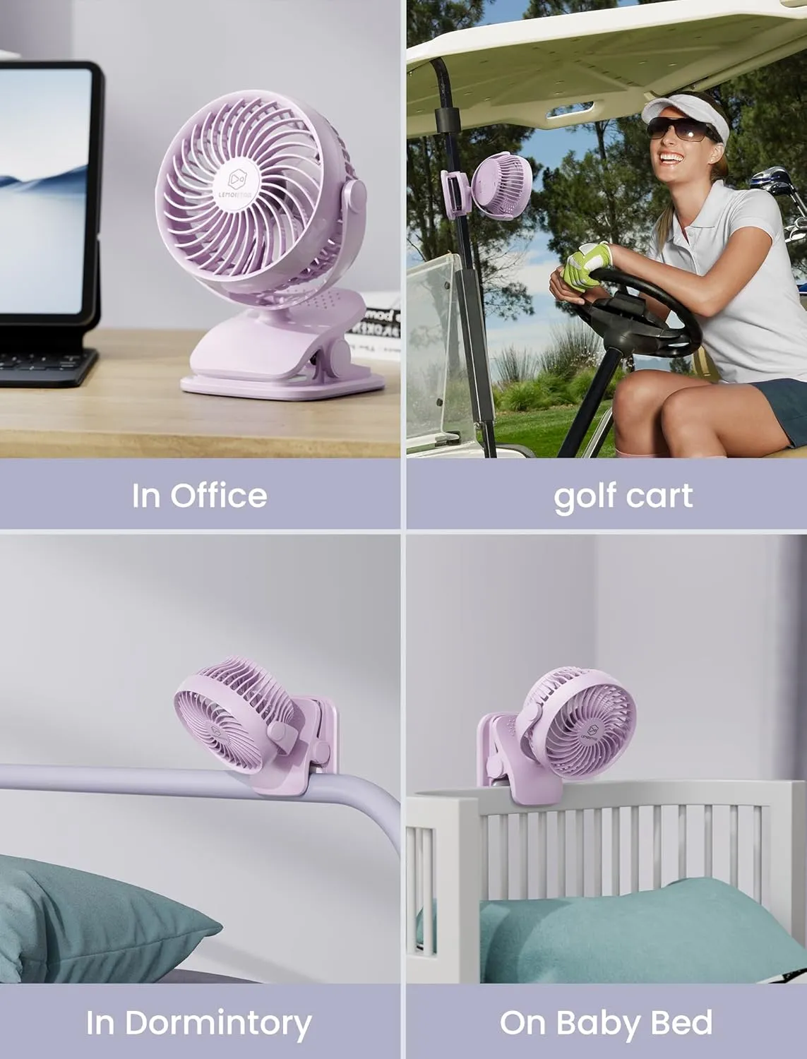 AA Battery Operated Clip-On Fan with Aroma, 4 Speeds, 5-inch Small Personal Fans for Baby Stroller, USB Powered, Quiet, 360 Rotation for Desk/Dorm/Camp/Golf Cart, Portable Home/Office/Bed Use