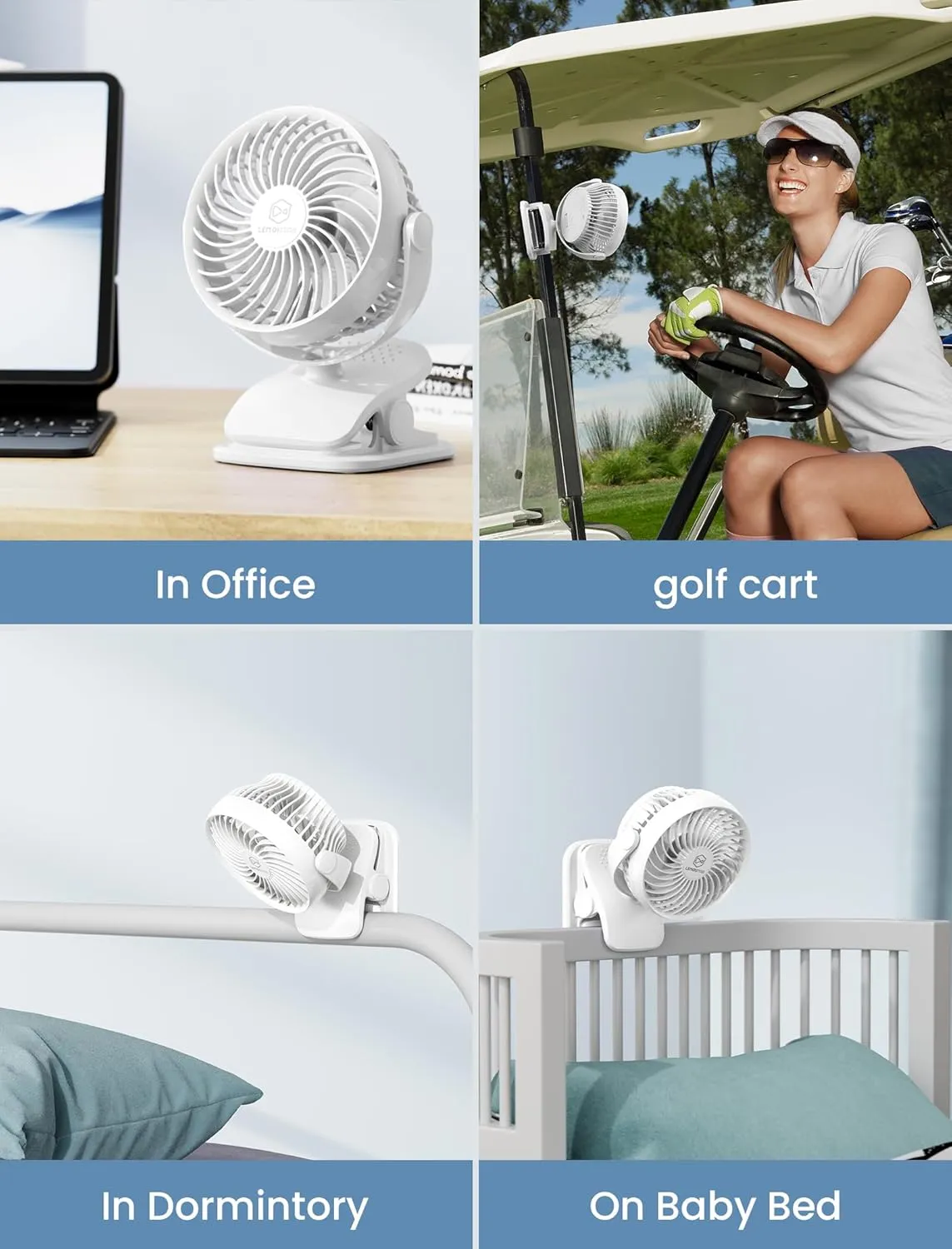 AA Battery Operated Clip-On Fan with Aroma, 4 Speeds, 5-inch Small Personal Fans for Baby Stroller, USB Powered, Quiet, 360 Rotation for Desk/Dorm/Camp/Golf Cart, Portable Home/Office/Bed Use