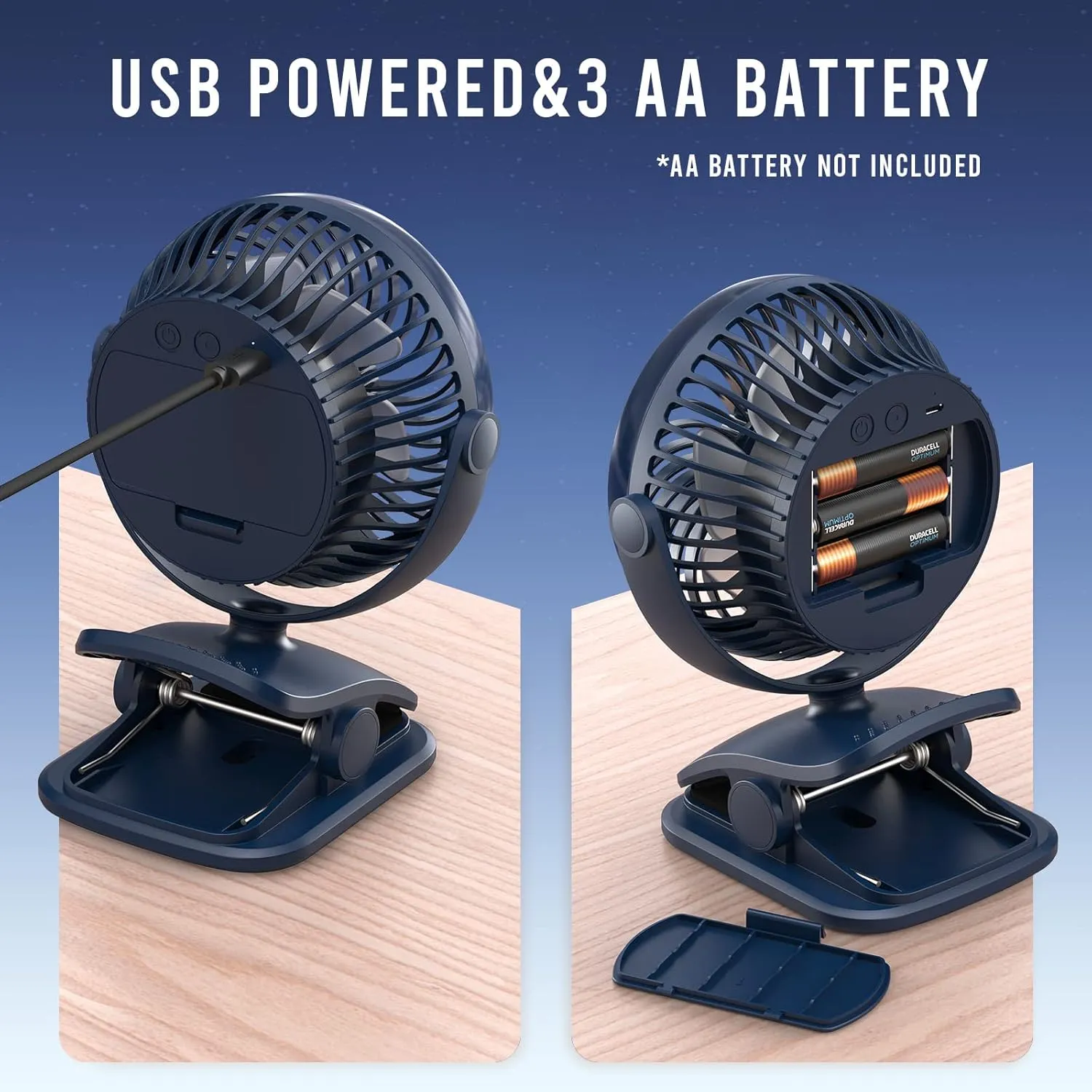 AA Battery Operated Clip-On Fan with Aroma, 4 Speeds, 5-inch Small Personal Fans for Baby Stroller, USB Powered, Quiet, 360 Rotation for Desk/Dorm/Camp/Golf Cart, Portable Home/Office/Bed Use