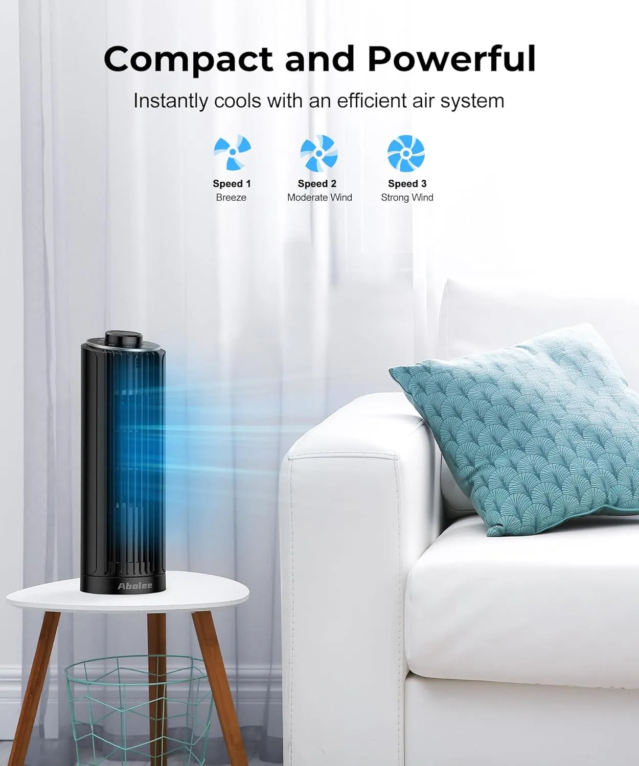 Abolee Tower Fan, 23ft/s Desk Fan, 70 Oscillating Table Fan for Bedroom, Standing Table Fan with 3 Modes, 2024 New 13 Inch Bladeless fan for Bedroom, Home,Office