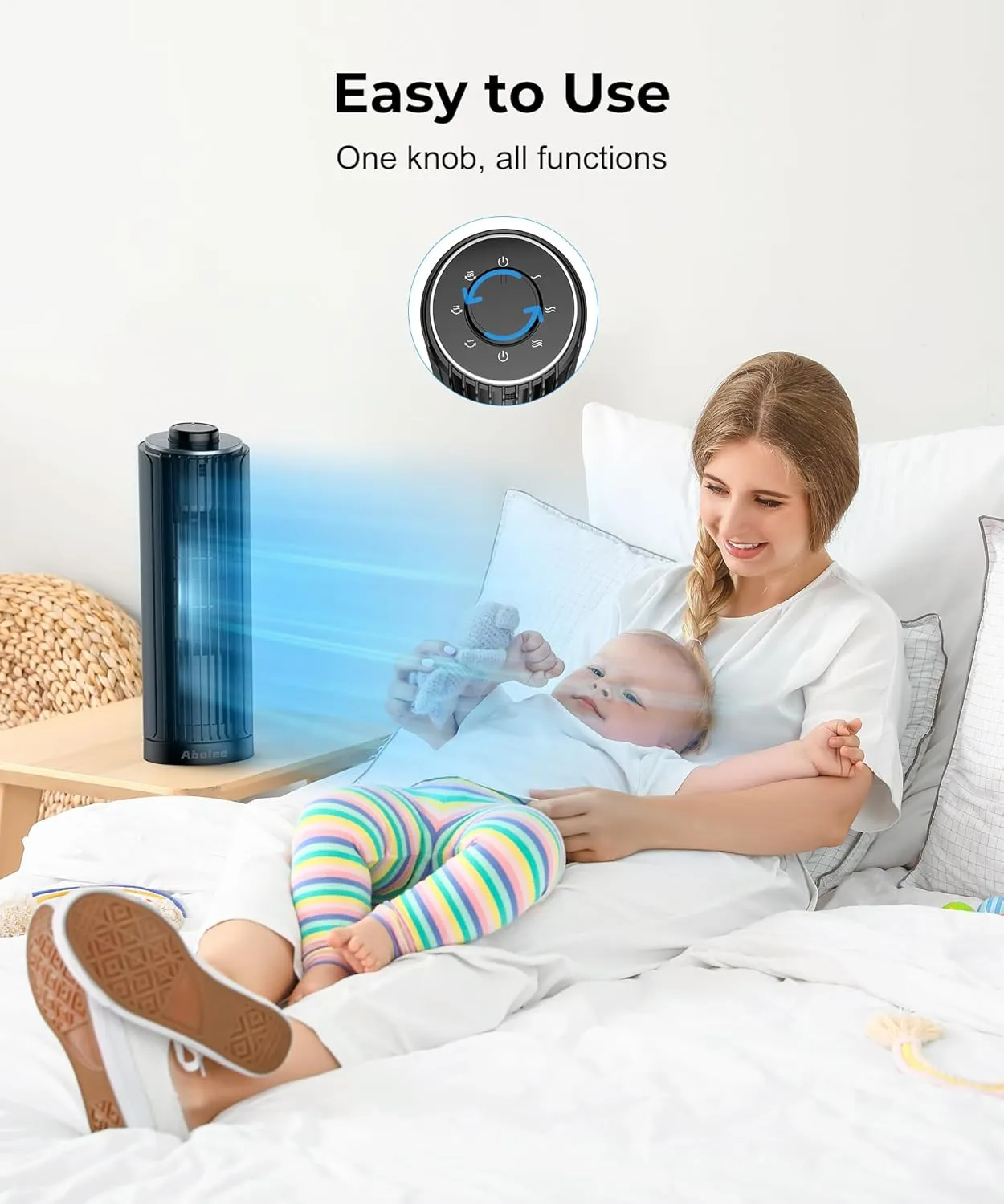 Abolee Tower Fan, 23ft/s Desk Fan, 70 Oscillating Table Fan for Bedroom, Standing Table Fan with 3 Modes, 2024 New 13 Inch Bladeless fan for Bedroom, Home,Office