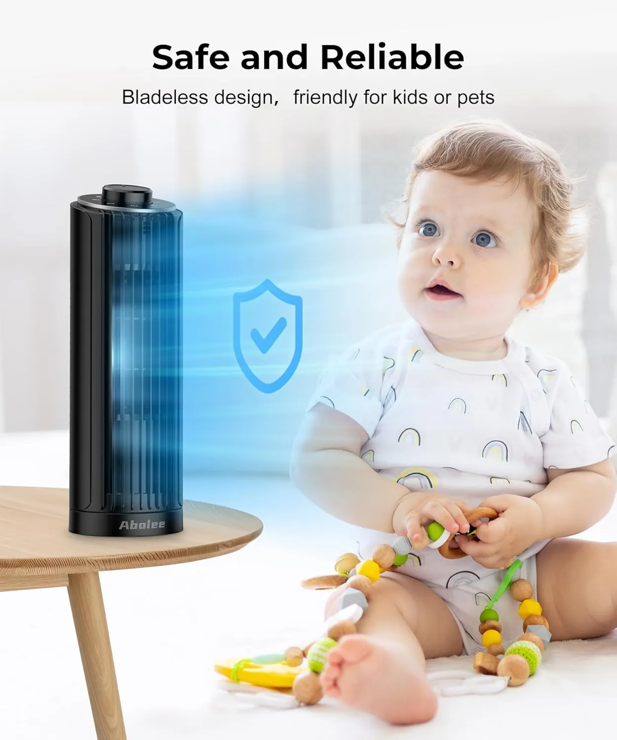 Abolee Tower Fan, 23ft/s Desk Fan, 70 Oscillating Table Fan for Bedroom, Standing Table Fan with 3 Modes, 2024 New 13 Inch Bladeless fan for Bedroom, Home,Office