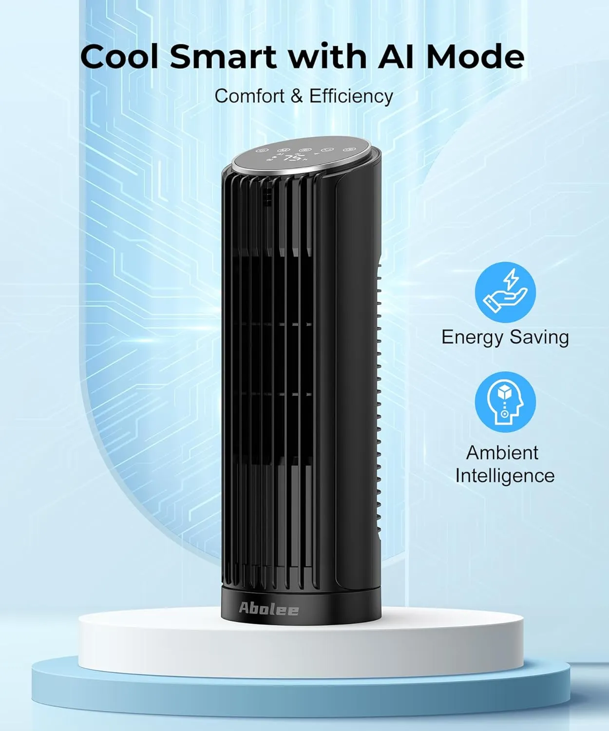 Abolee Tower Fan for Bedroom, 23ft/s Desk Fan with Remote, 70 Oscillating Desk Fan, 4 Speeds, 4 Modes,12Timer, 13'' Bladeless Portable Fan for Bedroom Office Home Black