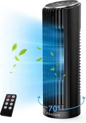 Abolee Tower Fan for Bedroom, 23ft/s Desk Fan with Remote, 70 Oscillating Desk Fan, 4 Speeds, 4 Modes,12Timer, 13'' Bladeless Portable Fan for Bedroom Office Home Black Small bladeless fan for quiet cooling