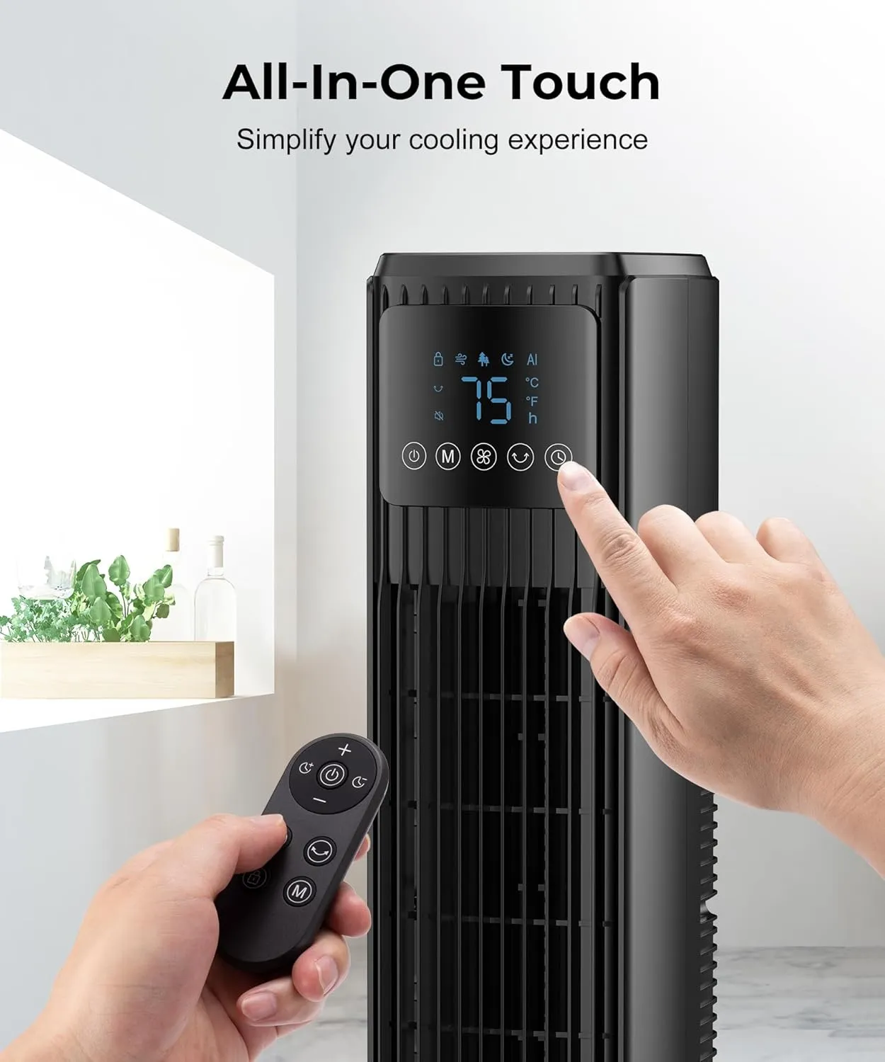 Abolee Tower Fan for Bedroom, Quiet Floor Fan with Remote, 90 Oscillating Fans with 4 Speeds, 4 Modes, 27ft/s Velocity, 12H Timer, 2024 New Standing Fans for Home, for Indoor Bedroom Office Black