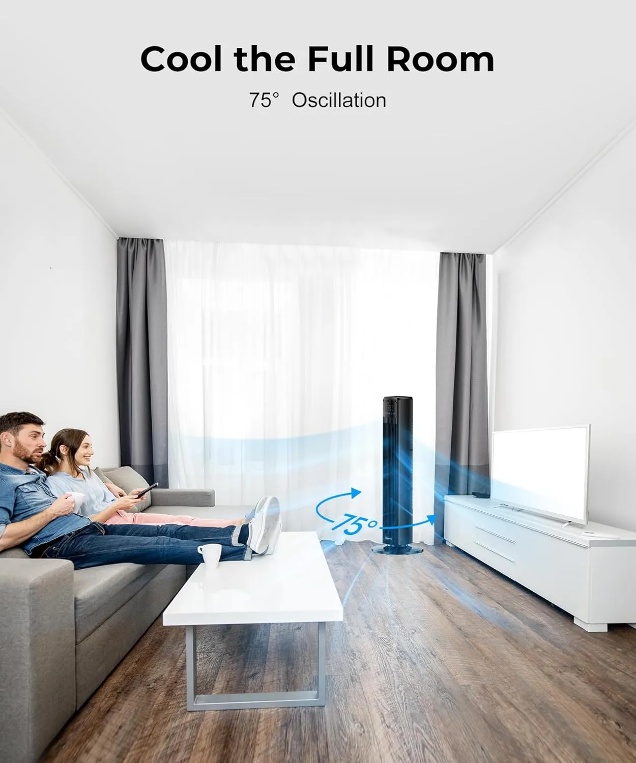 Abolee Tower Fan for Bedroom, Quiet Floor Fan with Remote, 90 Oscillating Fans with 4 Speeds, 4 Modes, 27ft/s Velocity, 12H Timer, 2024 New Standing Fans for Home, for Indoor Bedroom Office Black