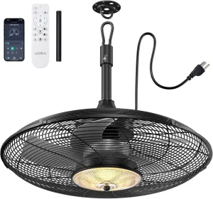 addlon Outdoor Ceiling Fan with Light for Patios, 20 inch Black Waterproof Gazebo Fan with Remote&APP Control, Reversible, Dimmable, Plug in Hook Mount Portable Fan for Garage Pergola Porch Canopy App-controlled remote fan for convenience