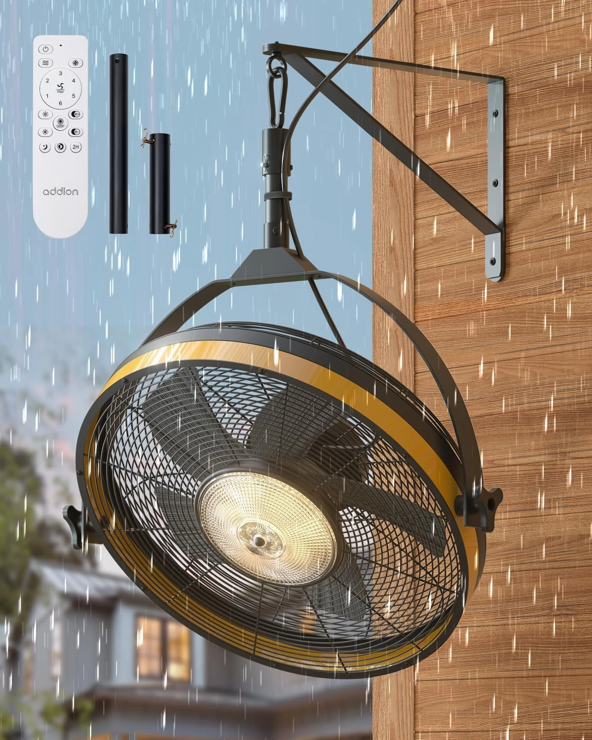 addlon Wall Mount Fan with Light, 20 inch Waterproof Plug Outdoor Ceiling Fan with Remote&APP Control, 360 Adjustable Tilt, 6 Speeds, Dimmable, Reversible, Hook Mount for Patio, Toolroom, Farmhouse App-controlled remote fan for convenience
